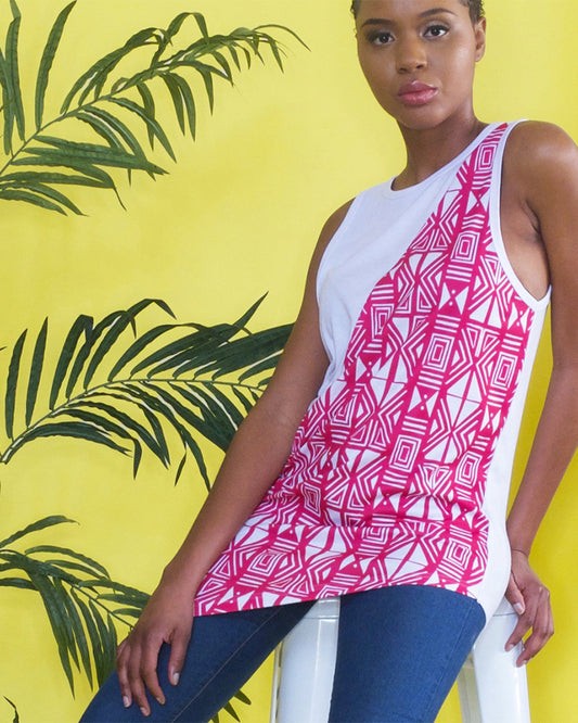 Akachi Asymmetric Tank |  Ankara Inspired Print,Color Blocked Tank Top